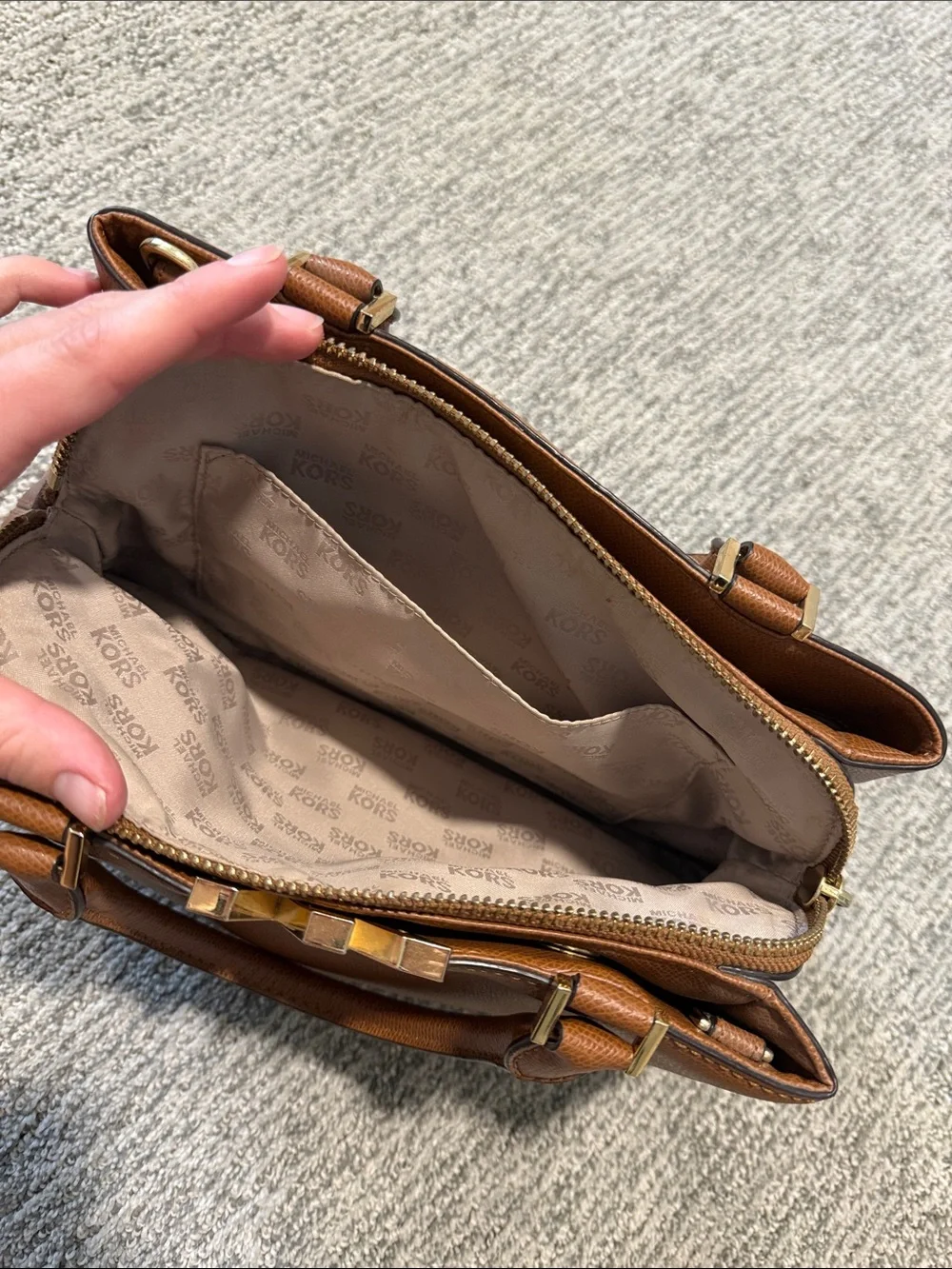 Michael Kors Cognac Leather MK Logo Satchel